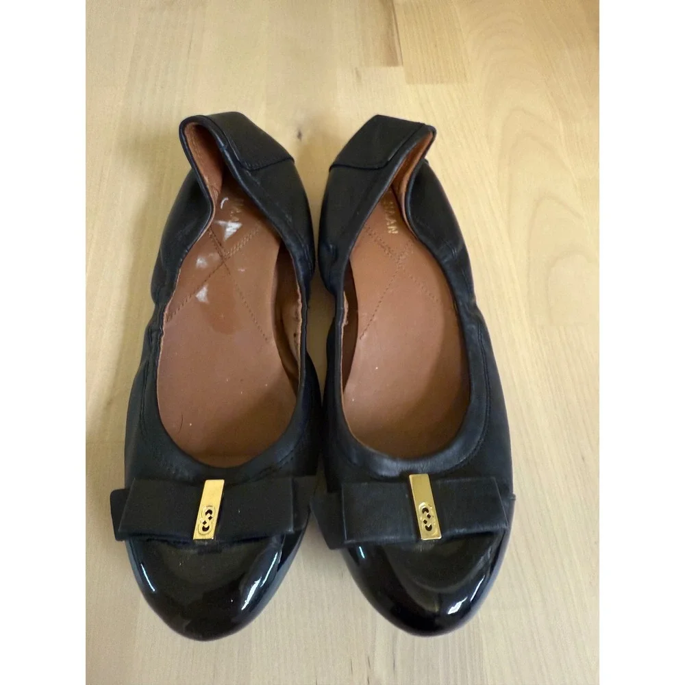 Cole Haan Black Patent‎ Bow Ballet Flats Women US 6 Made in Leather TOVA